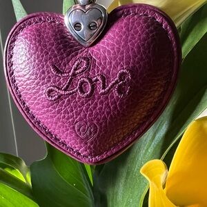 Brighton Key Ring Charm Leather Purple Heart Embroidered Love Bag Charm